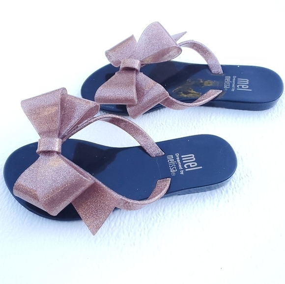 Melissa Girls Harmonic Sweet VII Black Bow Slip On Flip Flop Sandals Size 11 - Picture 2 of 7